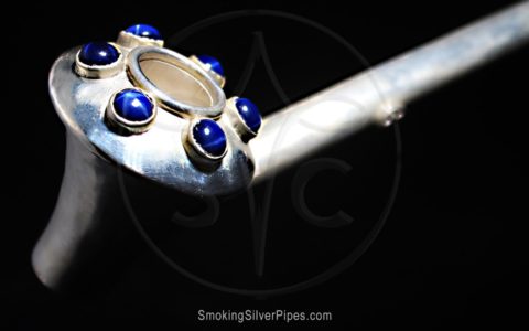 Smoking Silver decorative pipe for smoking with genuine sapphires, Sapphire Empyrean is handmade from pure silver.