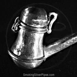 Smoking Silver metal pipe for smoking, Artistic Statement has a lid and is handmade from pure silver.