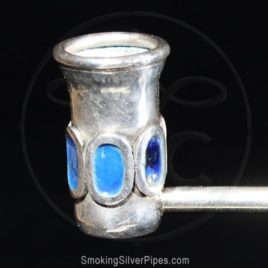 Smoking Silver pure silver pipe for smoking, Blue Oasis is handmade with decorative blue enamel.