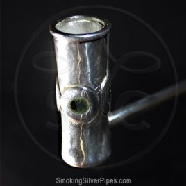 Smoking Silver pure silver pipe for smoking, Dark Essence is handmade with decorative green enamel.