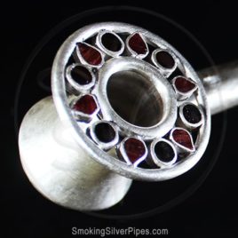 Smoking Silver pure silver pipe for smoking with wood accents, Lucky Roulette is handmade.