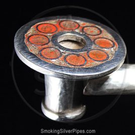 Smoking Silver pure silver pipe for smoking with orange enamel, Rustic Perspective is handmade.