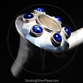 Smoking Silver pure silver pipe for smoking with genuine sapphires, Sapphire Empyrean is handmade.