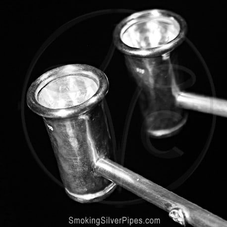 Smoking Silver pair of small pipes for smoking, Mirror Reflection is handmade from pure silver.