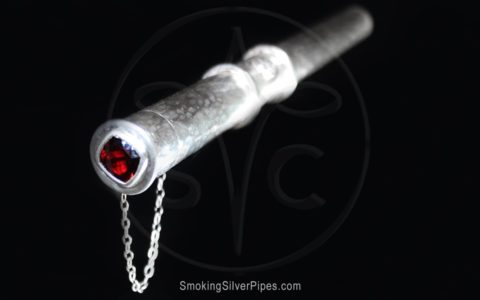 Smoking Silver's Garnet Rhapsody Bijou handmade silver case with a garnet in the cap.