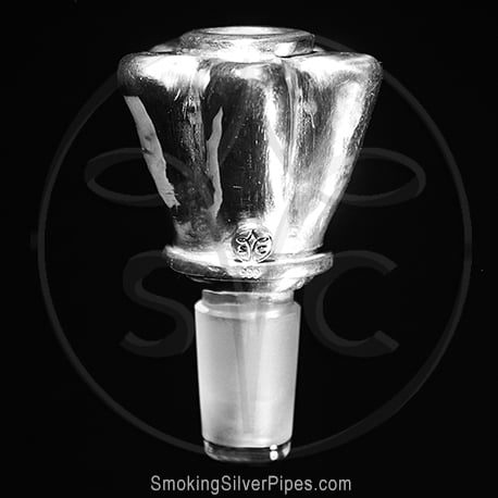 Smoking Silver smoking bowl with glass adaptor, Crowned Peace is handmade from pure silver.