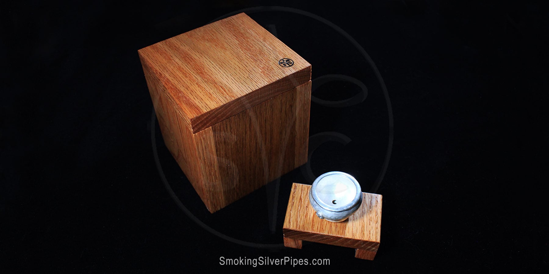 Custom wooden box with smoking bowl on custom wooden insert by Smoking Silver.